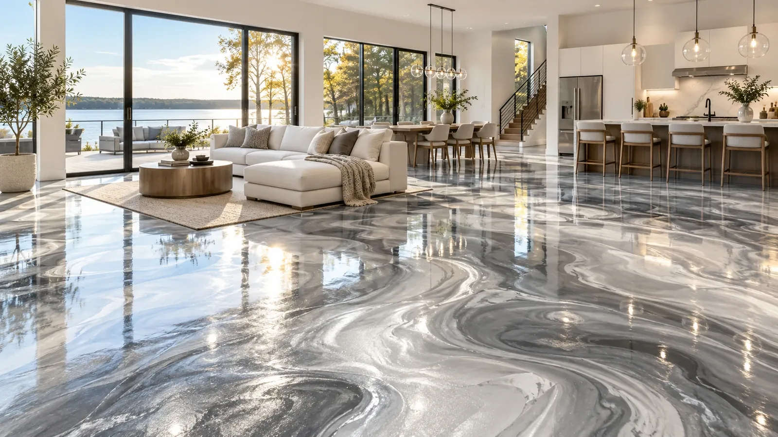 Illustrative decorative metallic resin floor